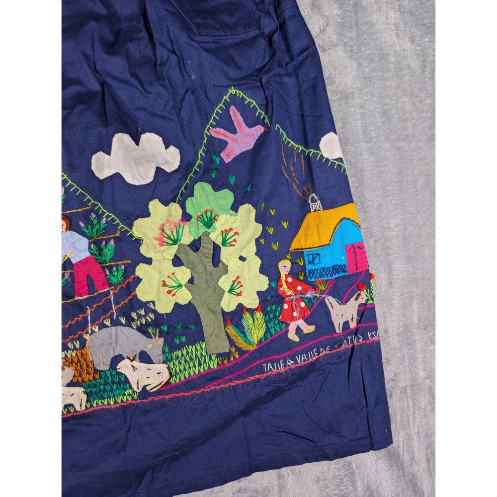 Cuyamuna Handmade Colombia Folk Art Embroidered Cotton Skirt Navy Blue 31L 13W - Picture 12 of 16